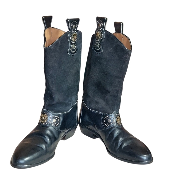 R. Martegani's Sun God Studded Black Leather with Decorative Ankle Strap Boots - Picture 7 of 15